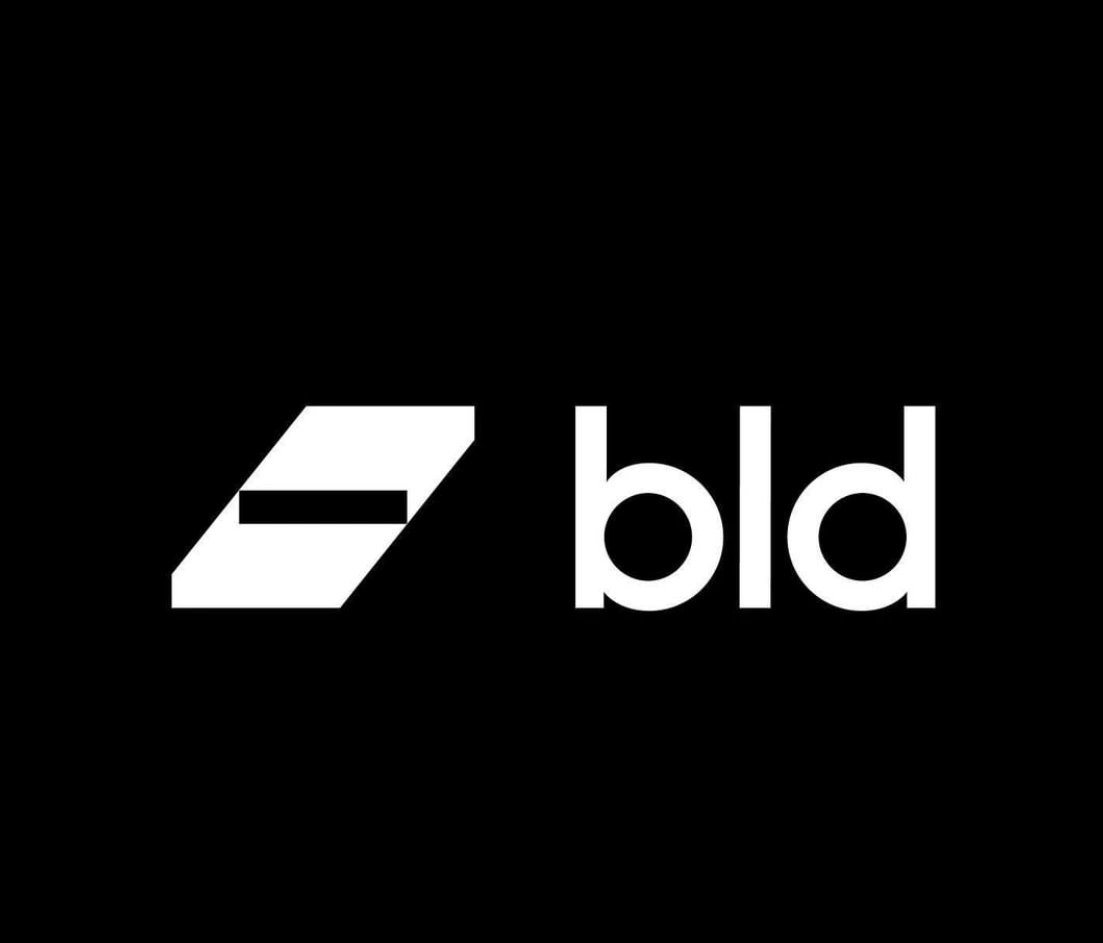 BLD white geometric emblem and lowercase wordmark on black