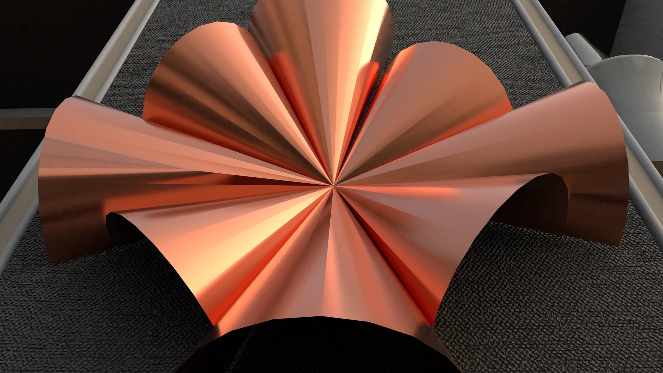Close view of the alternating pleats converging at the centre