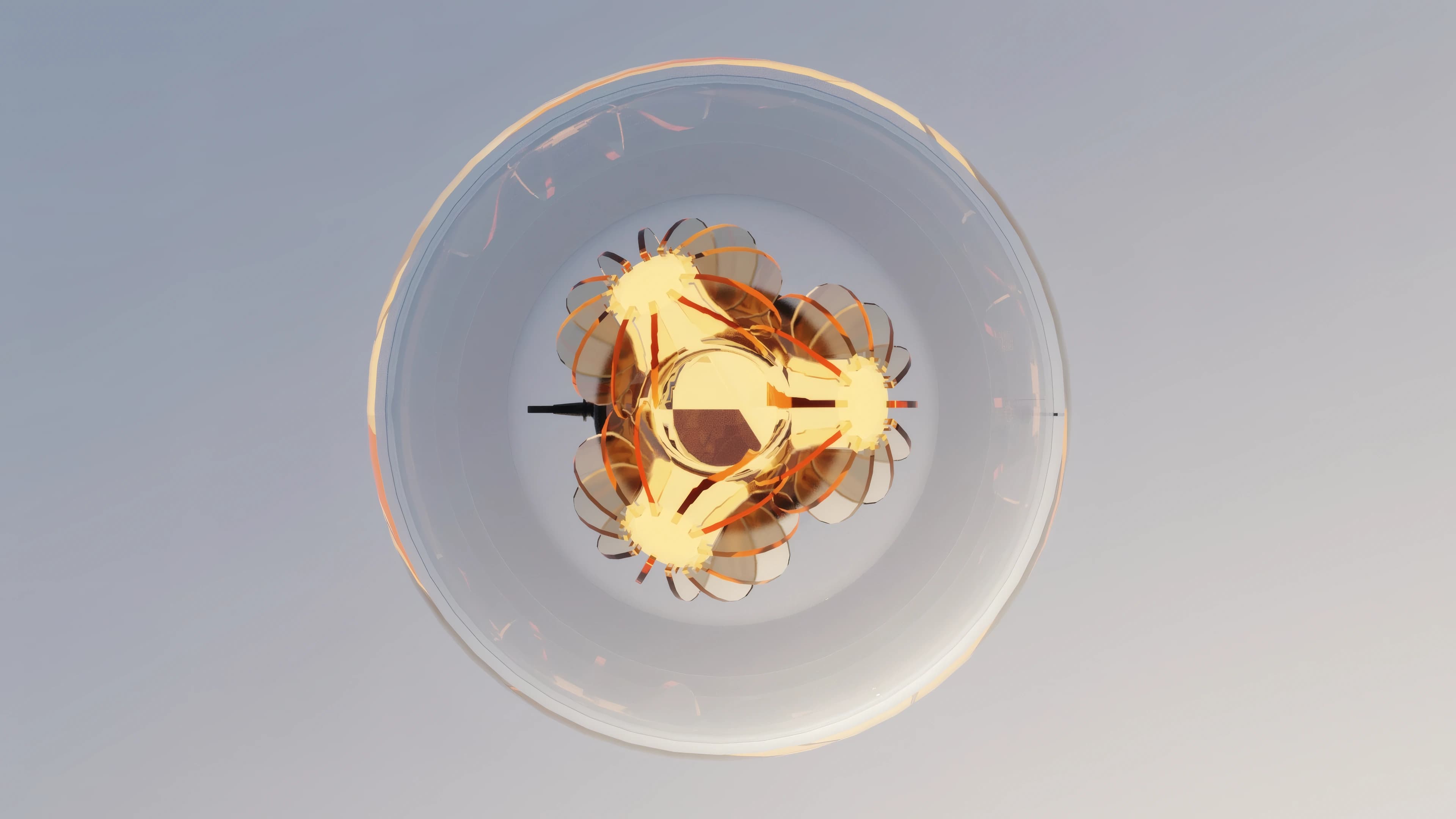 A view into the glass bulb and folded luminous centre