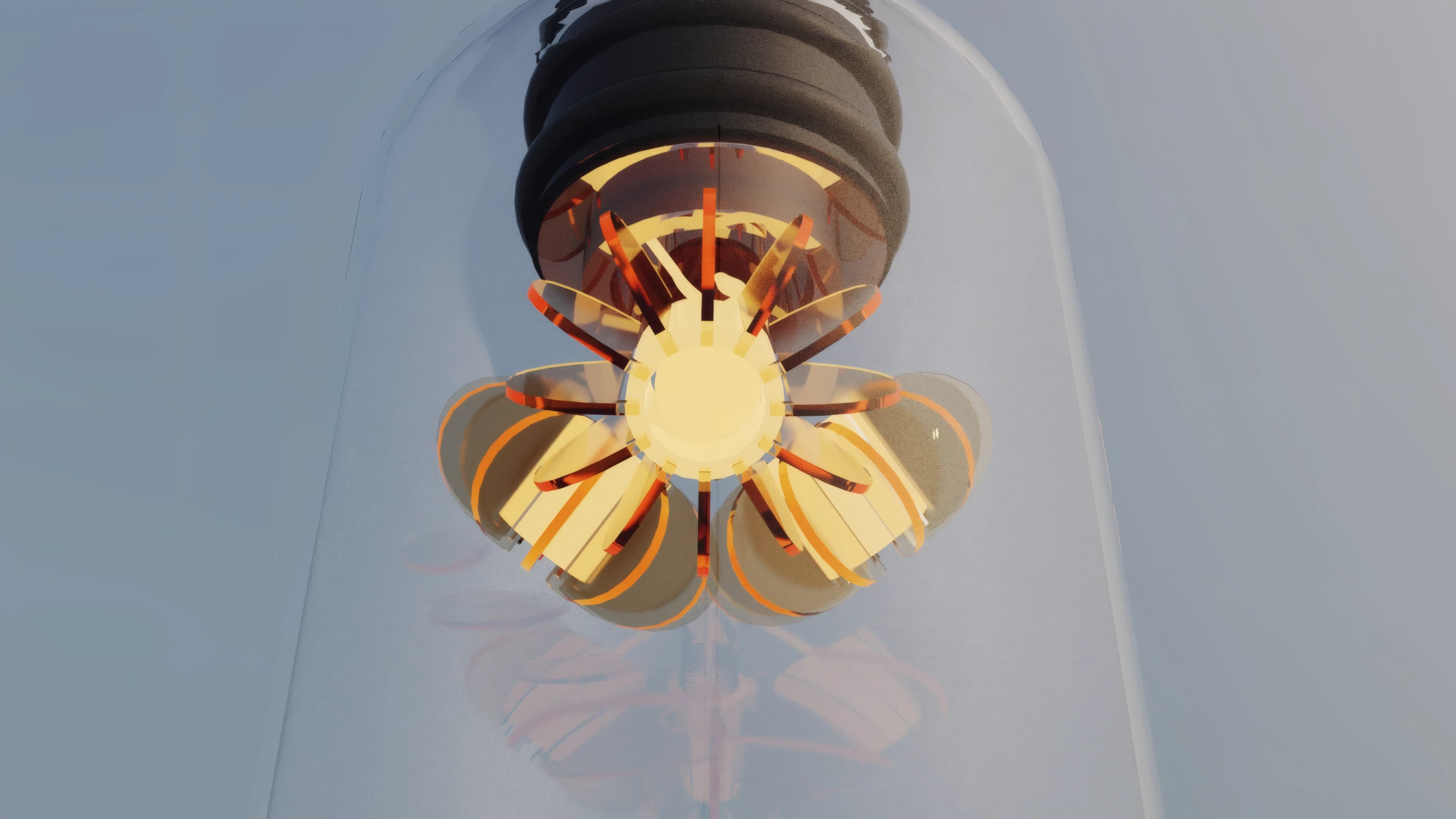 A low angle looking into the illuminated folds beneath the socket