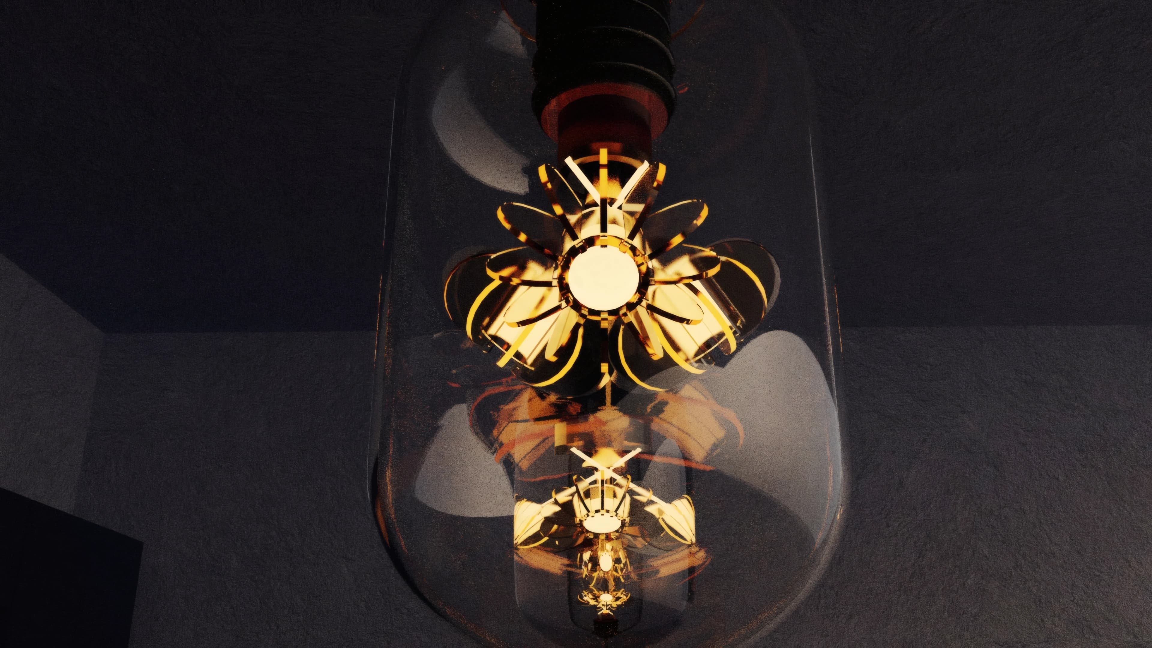 An upward view into the bulb and its luminous centre