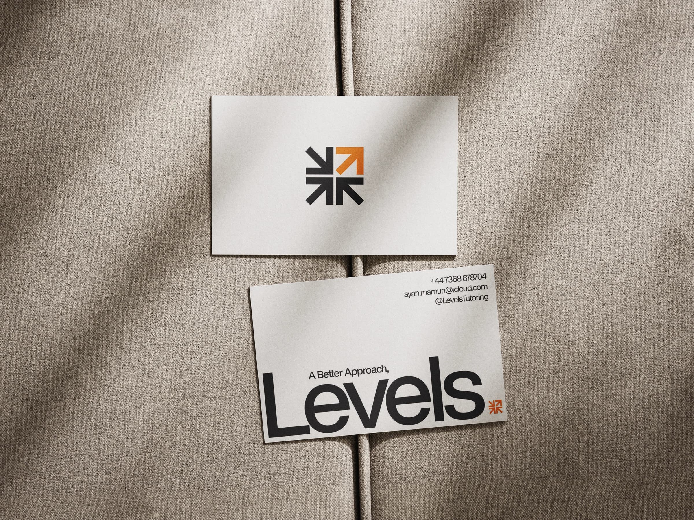 Levels business-card presentation mockup on a textured surface