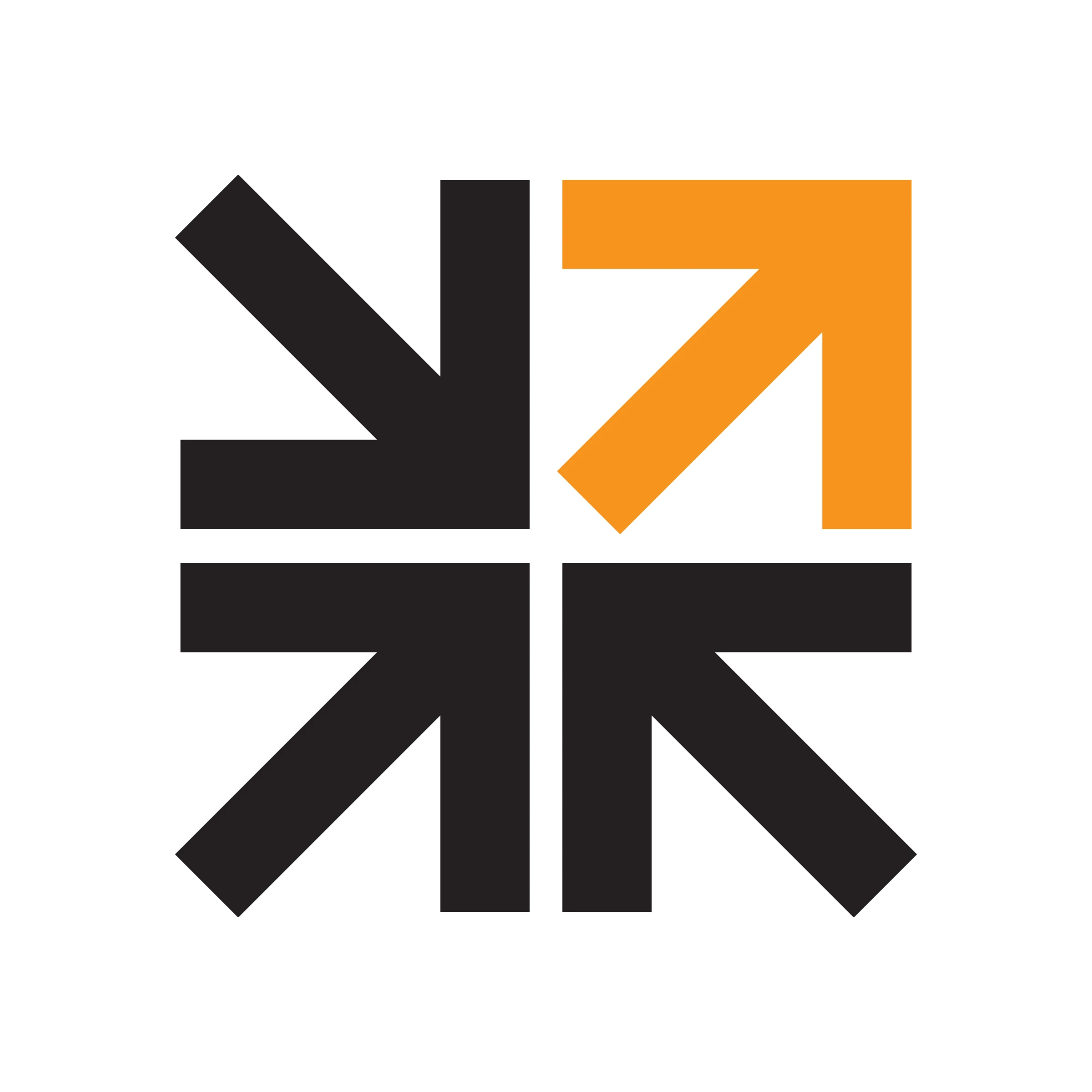Levels emblem with three black inward-pointing arrows and an orange arrow pointing upward and right