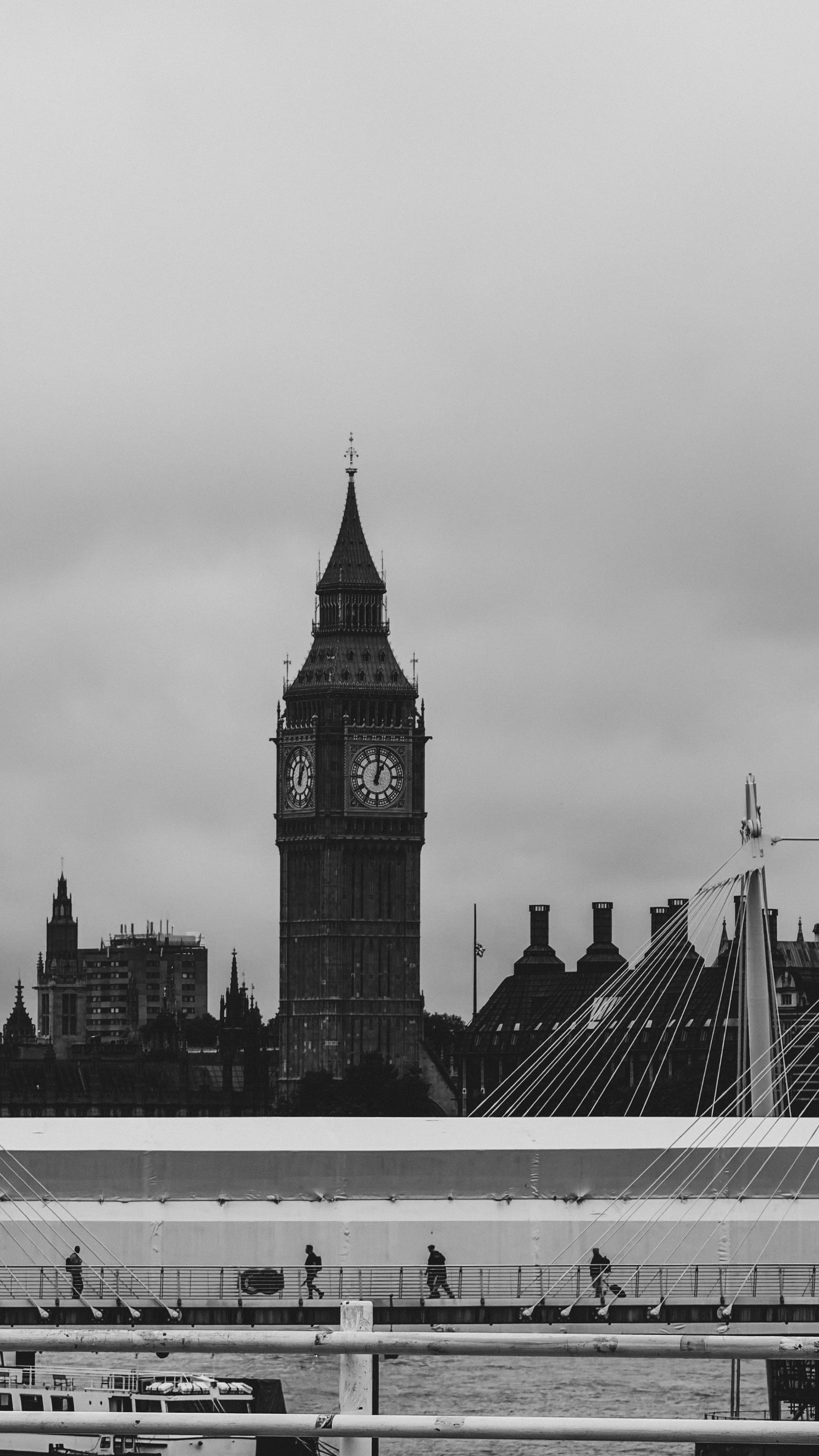 Big ben and bridge on a cloudy day