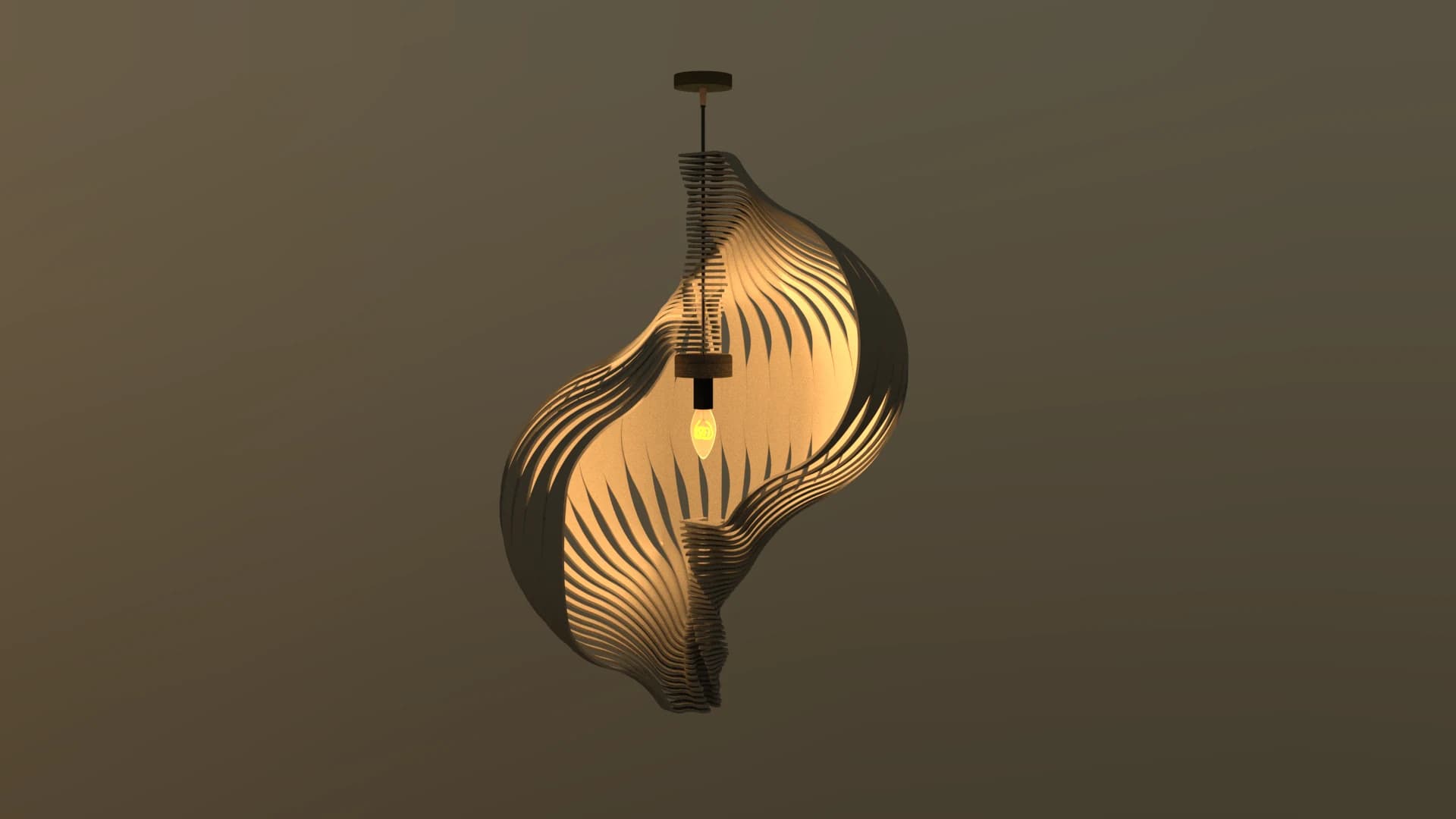 The suspended ribbed shade against a dark studio background