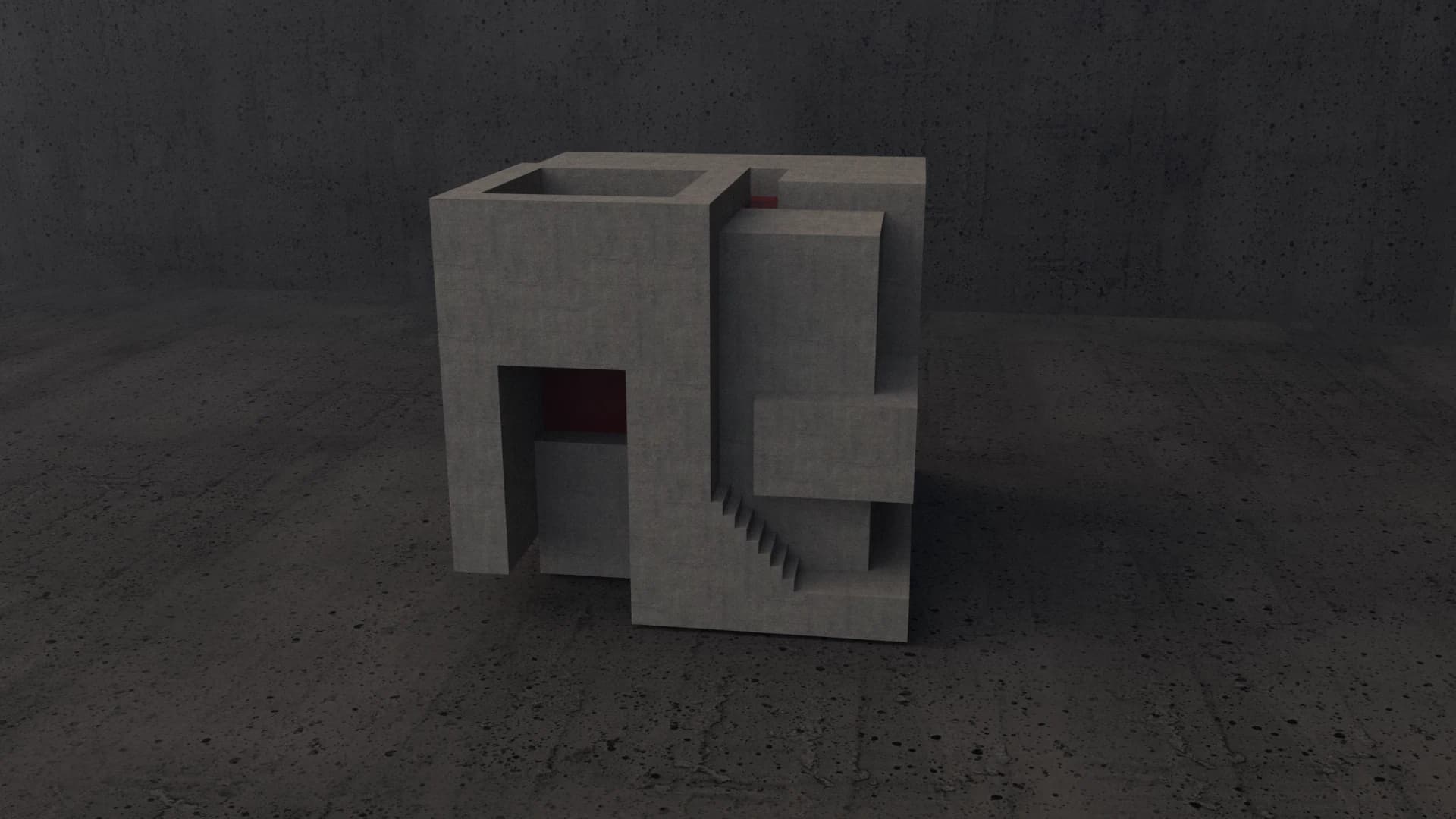 The quieter rear elevation of the geometric massing study