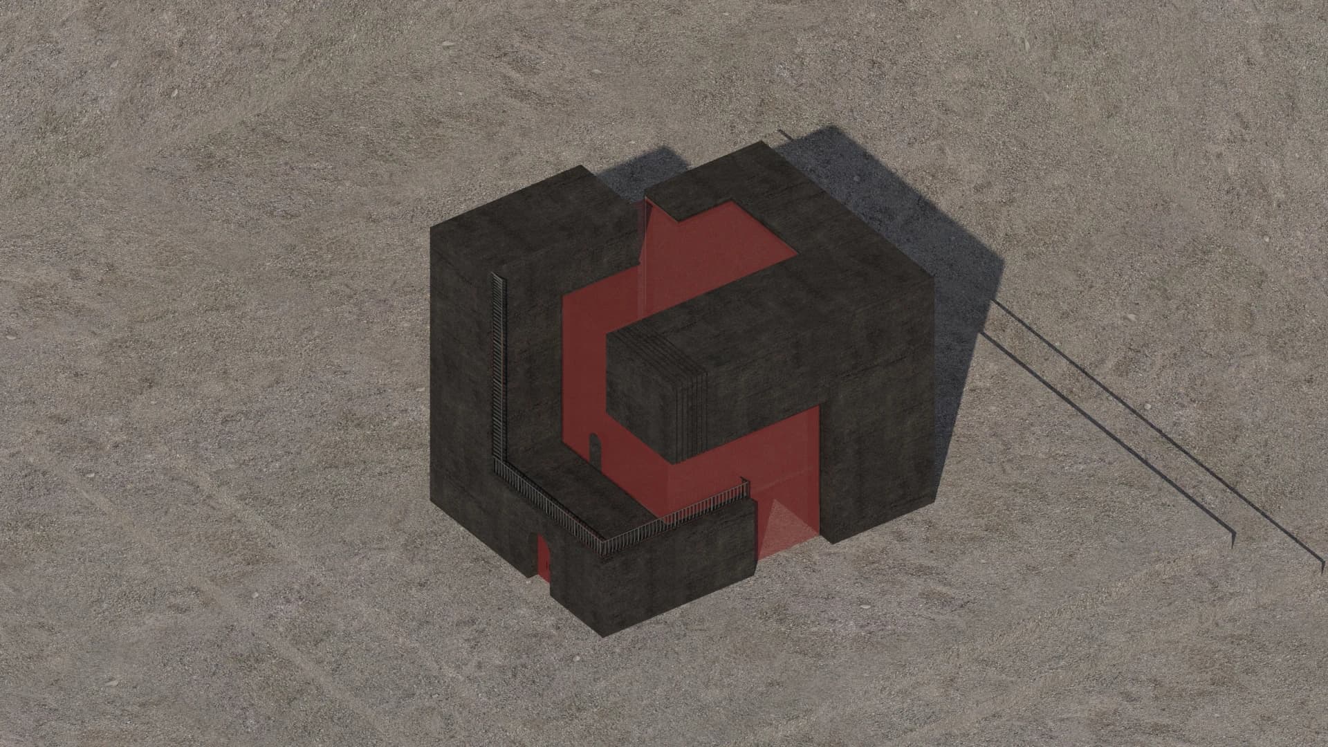 Elevated view of the red inset and enclosing concrete planes