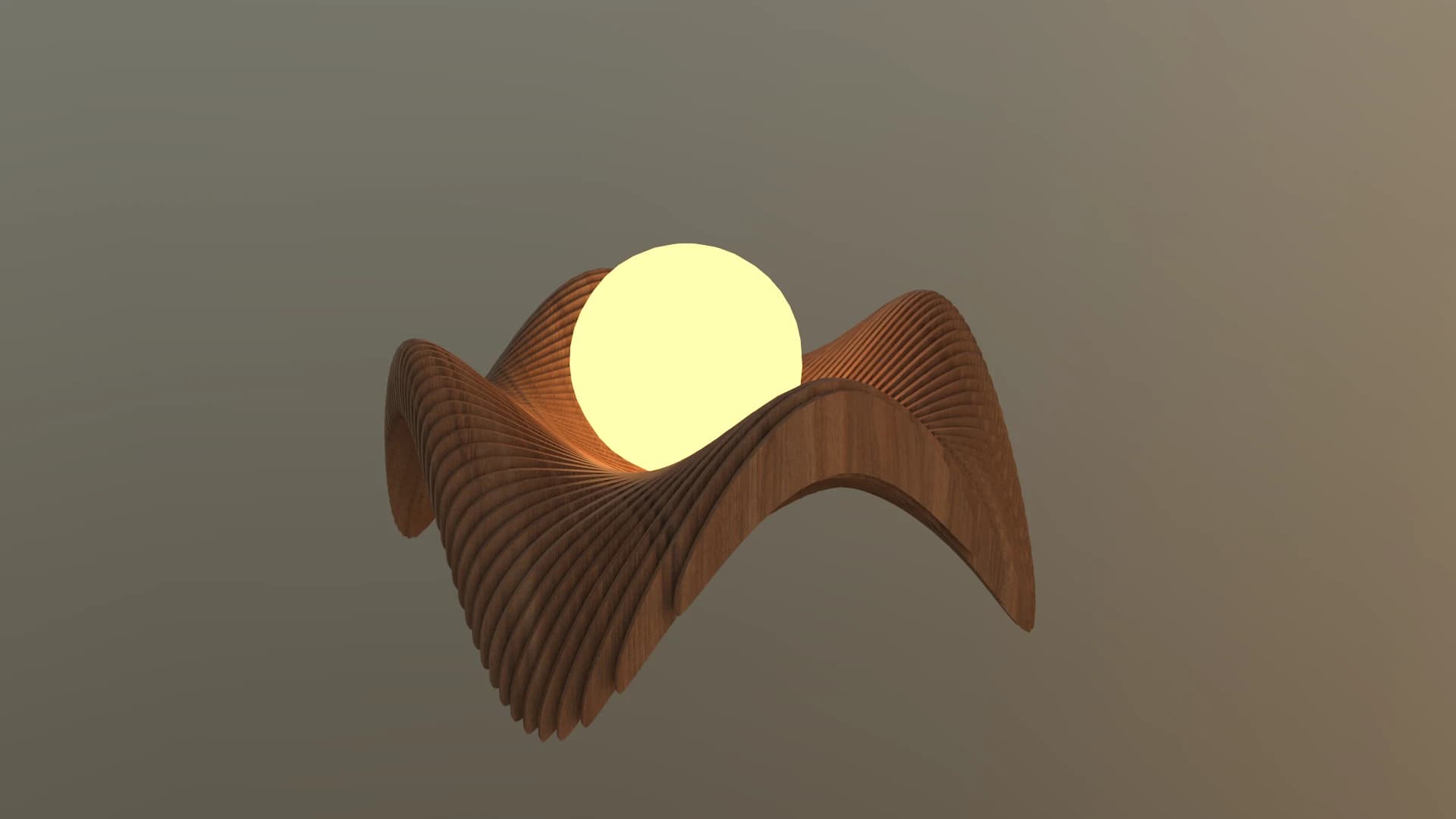 A second angle of the wave-shaped timber light study