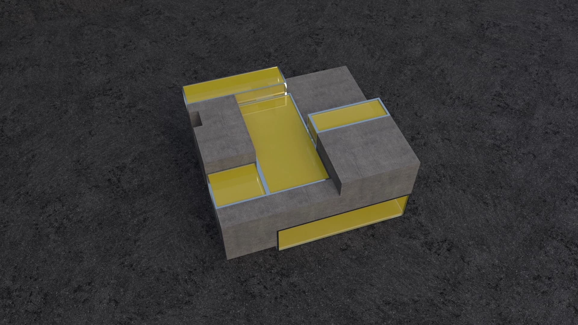 Elevated view of the terraces and yellow surfaces